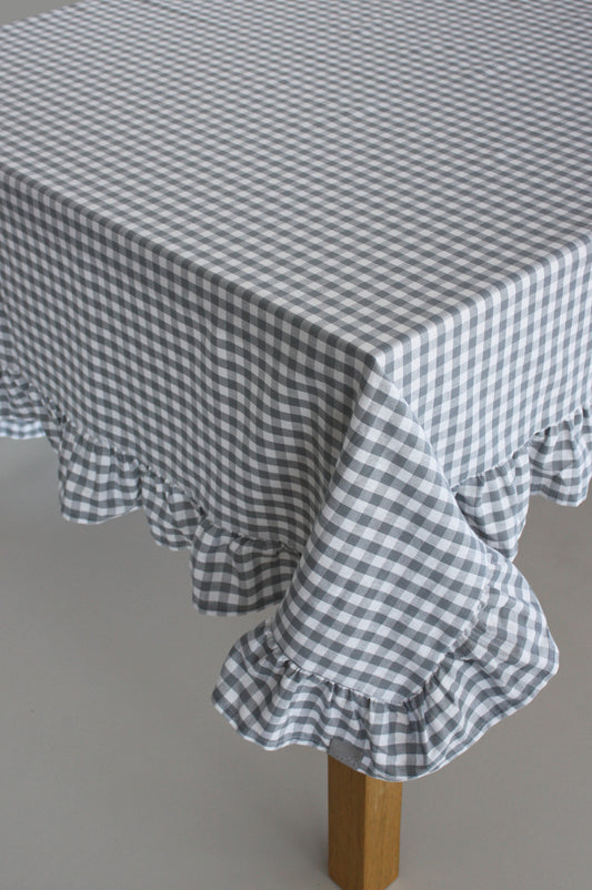 Grey Vichy Tablecloth Anti-Stain